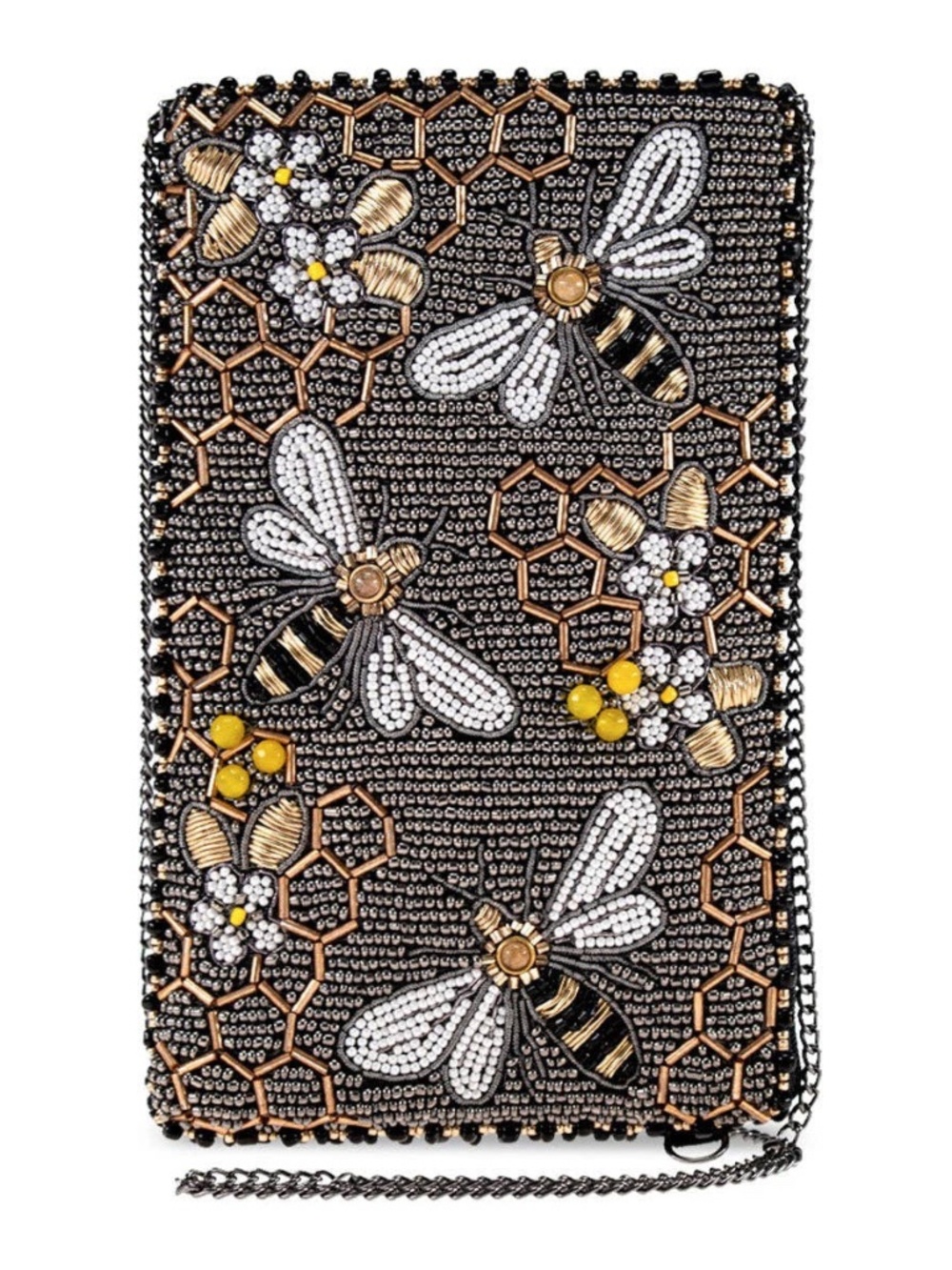Bee Awesome Beaded Bumble Bees Crossbody Phone Bag